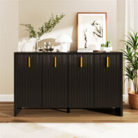 Buffet 140x80x38cm, avec 4 portes, poignées dorées et séparateurs réglables, design élégant, panneaux de particules, noir