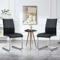 Lot de 2 Chaises de salle à manger moderne - Chaise piétement haut dossier rembourré rayures transversales dossier pour salle à manger, cuisine, chaise de bureau - noir