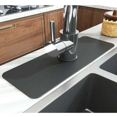 Anti-splash protector (38x13.8 cm) - Dark Grey - for sink faucet - 2 super absorbent, quick-drying mats - Sink gadgets