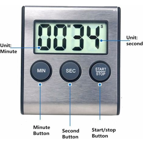 Minitime Timer Mini digital timer, 24-hour format, countdown timer and stopwatch, for ...