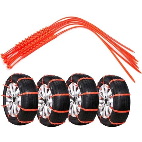 40-Piece Universal Adjustable Snow Chains for Cars, Easy to Carry and Install, Adjustable Snow Chains for Sand, Snow, Mud, Emergency Traction, Orange Set