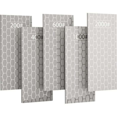 Diamond sharpening stone, 5 pieces, honeycomb surface plate with non-slip base for scissors, knives, outdoor tools from coarse to extra fine 200/400/600/1000/2000