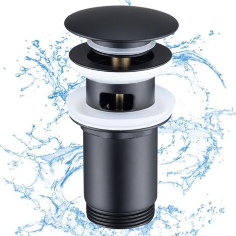 Matte Black Drain Assembly with Overflow, Universal Sink Drain Assembly, Brass Drain Valve for Washbasin/Sink (1/5)