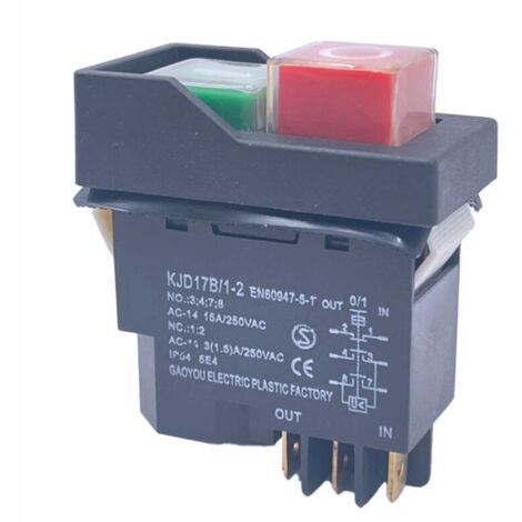KJD17 6-pin electromagnetic push-button switches, 15 A AC 250 V IP55, waterproof safety switch for equipment