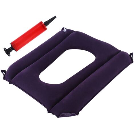 Square Inflatable Comfort Breathable Air Cushion with Inflator (Black) for Toilet Seat, Office Chair, School Chair, Wheelchair, Postpartum Pressure Relief
