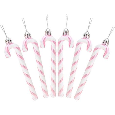 6 Pcs Christmas Concepts Paquet De 6-13cm (Rose bébé) De Canne en Bonbon Glitter Décorations d'arbre De Noël
