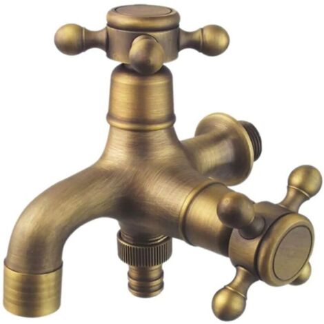 Robinet de Jardin à Double Drain Style Antique Robinet de Jardin à Double Boule Robinet de Perche de Jardin Robinet à Rondelle 1/2" Laiton