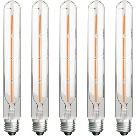 Lot de 5 Ampoules Long Tube, Filament LED Edison, 4W, Équivalent Incandescence 40W, Culot E27, Blanc Chaud 2700K, 400LM, Verre Transparent, 360 Angle d'éclairage, AC 220-240V