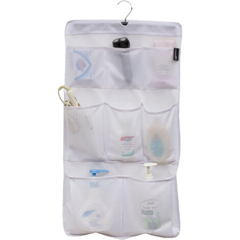 Rangement de douche à 8 poches en maille à séchage rapide avec suspension rotative pour salle de bain Blanc