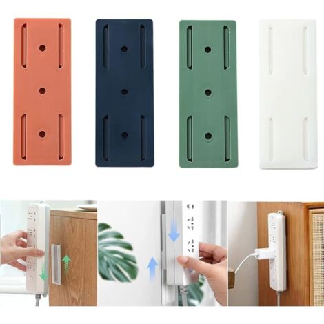 Support de Douille Adhésif sans Poinçon, 4 pièces Porte-Douille Adhésif sans Poinçon, Support de Multiprise Auto-Adhésive pour Le Bureau de Cuisine, Fixateur de Prise de Bureau Auto Adhésif