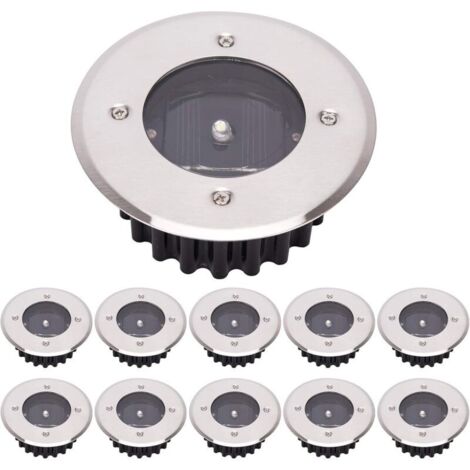 LED Lampe solaire au sol 10 Pack, lumière extérieure, Réverbère Lumières, Ensevelies Lumière, étanche IP65 (Blanc Froid, Rond) [Classe énergétique A+]