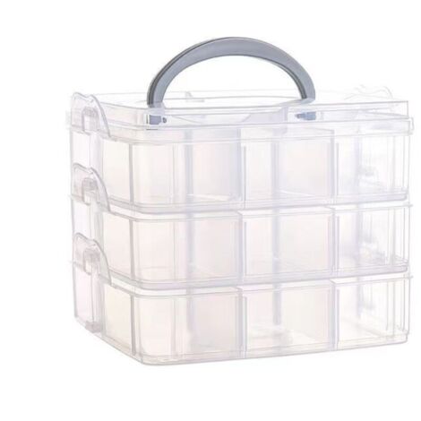 Boite de Rangement avec Poignée de Transport Boite de Rangement à 18 Compartiments, 15x15x12.5cm, Transparent