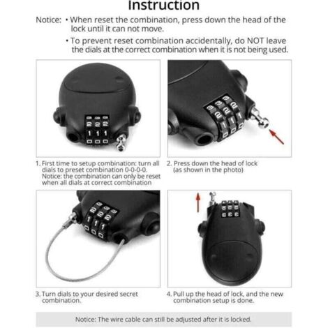 Câble Antivol Rétractable à Code 4 Chiffres – 130 Cm, Pour Casque, Vélo, Bagages, Noir