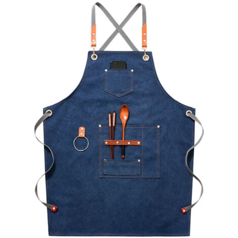 (Bleu)Tablier de cow-boy de haute qualité avec poches pour coiffeur, peintre, jardinier, styliste de coiffure pour femme et homme