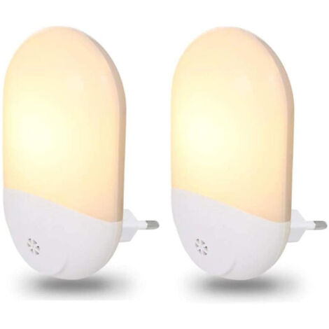 Deux veilleuses LED en plastique blanc, blanc chaud 2 700 K, éclairage de sécurité domestique, lumières de chambre d'enfant avec capteur crépusculaire (1/4)