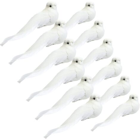 12 Pièces Ornement Cardinal (Colombes Blanches, 5,1 Pouces)avec Clip sur Plume Oiseau Colombe Artificiel Ornement d'arbre de Noël Artisanat de Faux Cardinal Brillant pour Décor