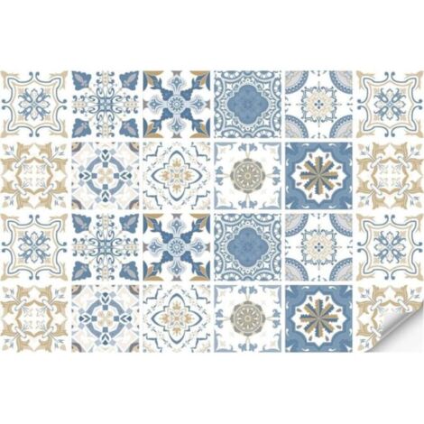 24 Pcs(20x20cm) Autocollant de carrelage bleu Peel and Stick Dosseret, décoration en PVC imperméable à l'eau et à l'huile Peel
