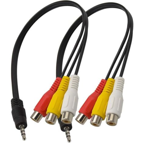 Lot de 2 câbles adaptateur 3,5 mm mâle vers 3 RCA femelle 25 cm vers prise RCA jack stéréo AV audio vidéo AUX