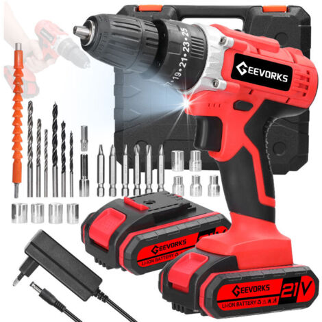 SJLERST 21V Multifunctional Electric Drill with Bit Set, Electric Screwdriver, 3-in-1 Impact Drill, Flat Drill, 25 Adjustable Torque Drill (1/4)