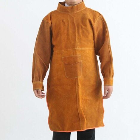 Fire-resistant, wear-resistant, anti-burn leather welding apron, 130cm long-sleeved, yellow