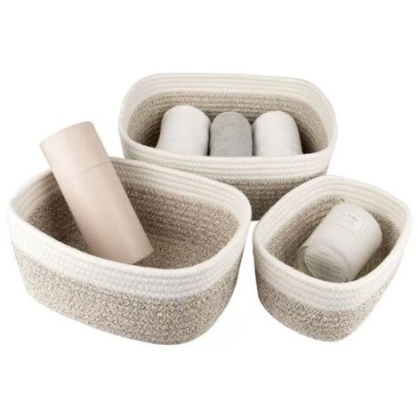Set of 3 braided cotton rope storage baskets, storage baskets for bathroom, changing table, woven baskets, stackable, versatile, for nursery decoration