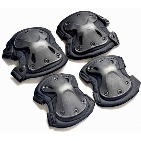 Military Tactical Combat Hard X Knee Pads Elbow Pads Tactical Protection Safety Gloves Sports (Black)
