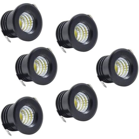 Set of 6 Mini Recessed LED Ceiling Spotlights, Black, Mini LED Spotlights for Cabinet Ceiling Lights, 3W, Warm White