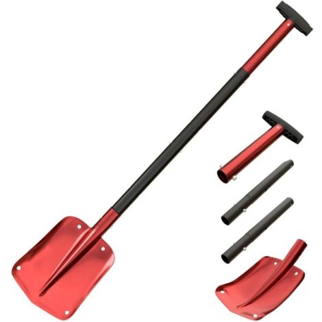 Aluminum Snow Shovel, Detachable and Removable Four-Piece Construction with Five Adjustable Lengths, Maximum Length 43", Emergency Snow Shovel for Snowmobile, Red