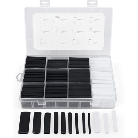 300pcs Heat Shrink Tubing with Glue, 3:1 Ratio, 7 Sizes, 2 Colors (Black, White)