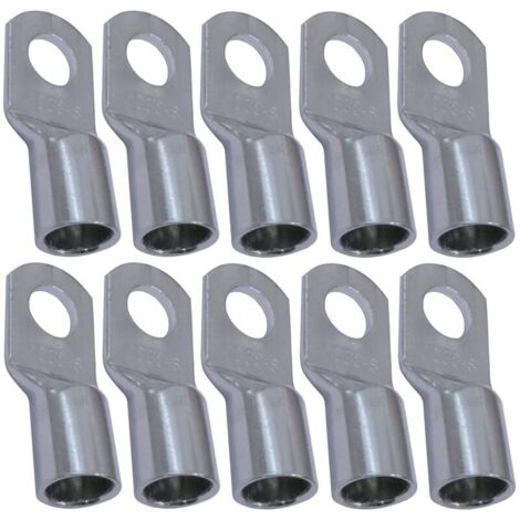 Pack of 10 Tubular Eyelet Electrical Crimp Terminals - Eye - Ø8mm - Uninsulated - for 35mm² Conductor - Electrical Wire Connector - Clamping - Silver Color