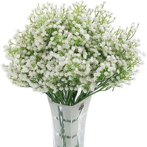 Artificial Gypsophila 12Pc White Silk Flowers for Wedding, Party, Bride, Office Decor