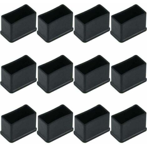 Set of 12 Rectangular Rubber Felt Protective Caps for Table or Chair Legs - Black, 15 x 30 mm.
