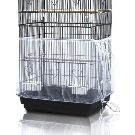 Universal birdcage cover with seed-proof mesh - Parrot cage skirt - White (Cage not included)