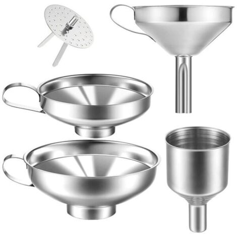 Funnel, set of 4 stainless steel kitchen funnels for glass seasoning jars and transferring liquids (1/4)