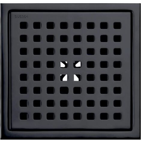 6-inch square matte black shower floor drain, grate with removable cover, SUS304 stainless steel