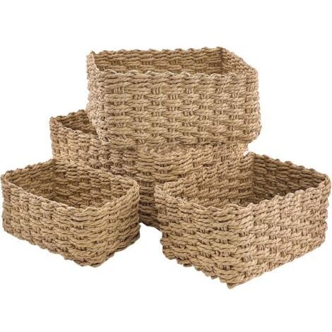 Wicker bathroom storage basket – Set of 4 baskets made from recycled paper – Eco-friendly and handmade – For toys, cosmetics, cables
