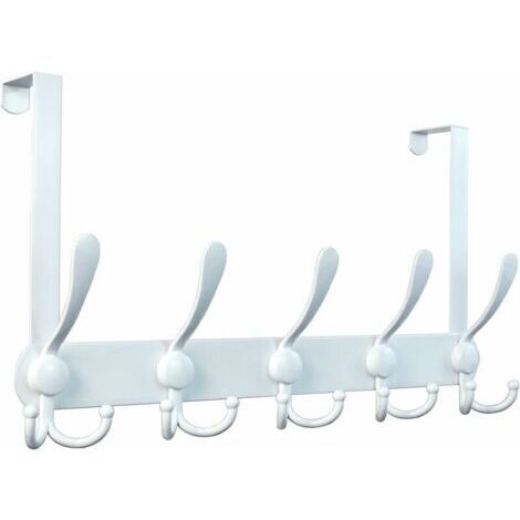 White Over-the-Door Coat Rack, Coat Rack, Door Hook, Wall-Mounted Coat Rack, No-Drill Stainless Steel Coat Rack, White, 15 Hooks, 1 PC (1/5)