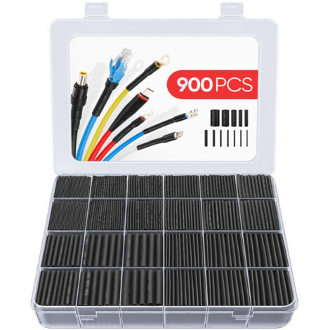 900pcs Black Heat Shrink Tubing, Heat Shrink Sleeve, Heat Shrink Tubing for Electrical Wire, 12 Sizes 1-13 mm