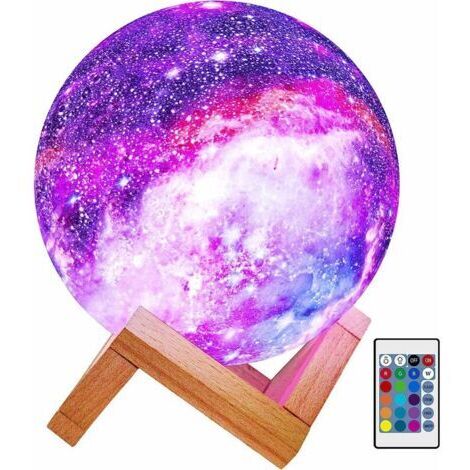 Moon Lamp Kids Night Light Galaxy Lamp 5.9 inch 16 colors LED 3D Star Moon Light with wooden stand, touch remote control, USB rechargeable, gift for baby girls and boys, birthday