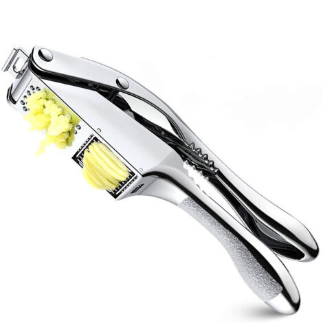 2-in-1 Professional Stainless Steel Garlic Press, Manual Garlic Press with Non-Slip Handle, Dishwasher Safe, Garlic Crusher, with Silicone Garlic Peeler and Cleaning Brush (1/4)