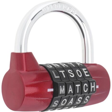 Combination Padlock, 5-Letter Combination Padlock, Locker Padlock, 7mm Shackle for School Lockers, Gym Lockers, Doors, Suitcases, Sheds (1, Red) (1/4)