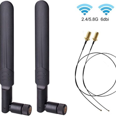 2x8dBi 2.4/5/5.8GHz Dual Band WiFi RP-SMA Antenna + 2xU.FL/IPEX to RP SMA Female Pigtail Cable for Mini PCIe Card Wireless Routers PC Repeater Desktop FPV UAV Drone P-S4 Build