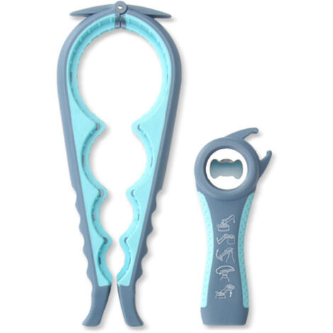 Easy Jar Bottle Opener Kit, 5-in-1 and 4-in-1 Multifunctional Jar Opener, Simple to Use for Children, the Elderly, and People with Arthritis. (Blue) (1/4)
