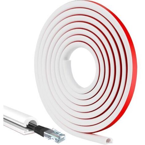 3 Meters of Self-Adhesive Cable Trunking, Half-Round Wall-Mounted TV Cable Cover in Flexible PVC, White Floor Cable Hider for Protection, 14mm (W) x 10mm (H)