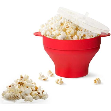 Red BPA-Free Silicone Popcorn Maker for Microwave, Collapsible Bowl 25.5 x 14.5 cm, Ideal for Parties, Home, and Kitchen