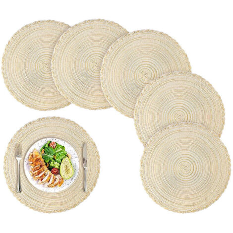 Set of 6 round woven placemats, heat-resistant, washable, indoor/outdoor