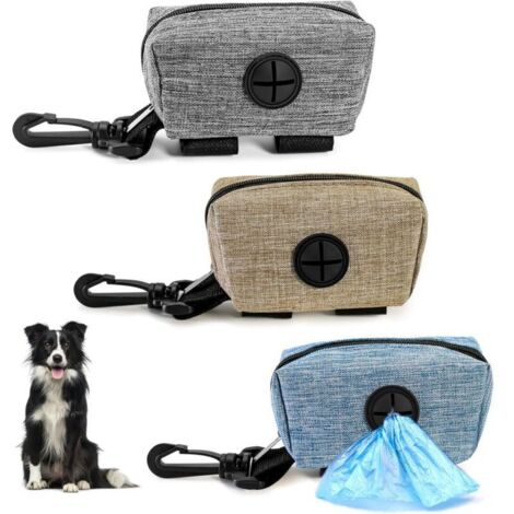 3-piece dog waste bag holder set, dispenser for dog waste bags. Holds 2-3 small rolls of pet waste bags. Also includes keychains and treats.