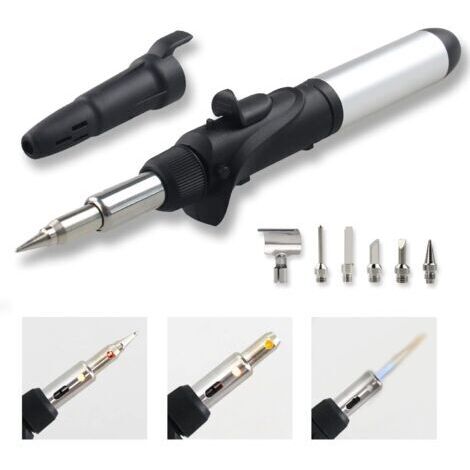 CCYKXA Gas Soldering Iron Set with 6 Accessories and Tin Wire, Continuously Adjustable Temperature Soldering Station, Multi-Function Butane Soldering Iron for Pyrography, Soldering, Jewelry Repair