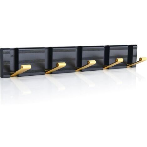 Wall-Mounted Coat Rack with 5 Folding Hooks, Modern Black and Gold Space-Saving Wall Hook, Space-Saving Aluminum Material, Durable Coat Rack for Towels, Clothes, and Hats