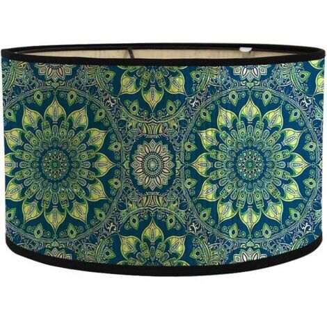 Classic Fabric Drum Lampshade, Retro Mandala Replacement Lampshade, Handmade Lampshade for Table Lamp, Pendant Lamp, Bedside Lamp, Floor Lamp, Cylinder (Blue Green, 30x30x20cm)